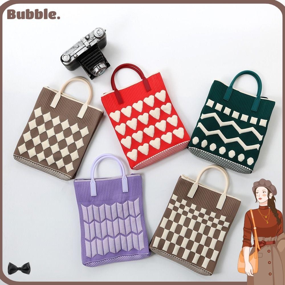 Bubble กระเป๋าถักข้อมือ ความจุสูง ลายเรขาคณิต ใช้ซ้ําได้ สําหรับผู้หญิง