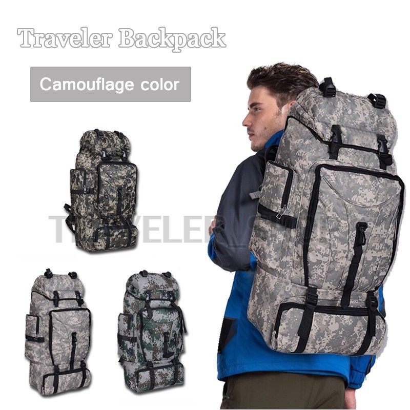 ผ้าลาย Traveler Backpack 70L กระเป๋าเป้ กระเป๋าเดินทาง กระเป๋าท่องเที่ยว ลายพราง ลายทหาร