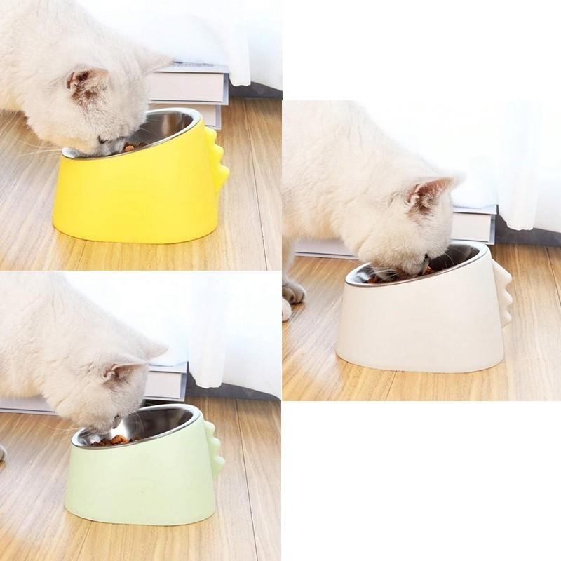 YTL ชามใส่อาหารสัตว์เลี้ยง ชามอาหารแมว สแตนเลสถอดล้างได้ ทรงเอียง 15 องศา 200ML