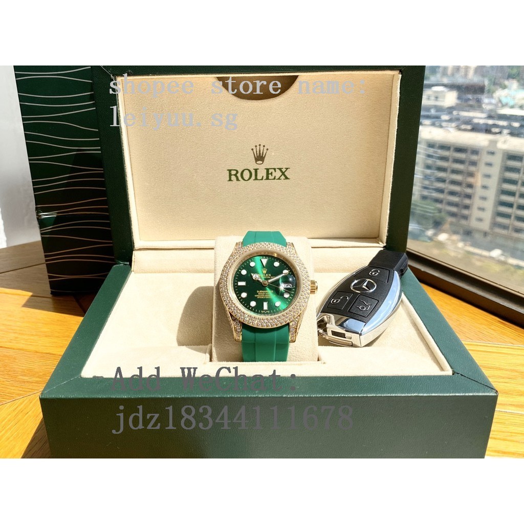 Rolex Submariner นาฬิกาข้อมืออัตโนมัติ ประดับเพชร สีเขียว สําหรับผู้ชาย 41 มม.