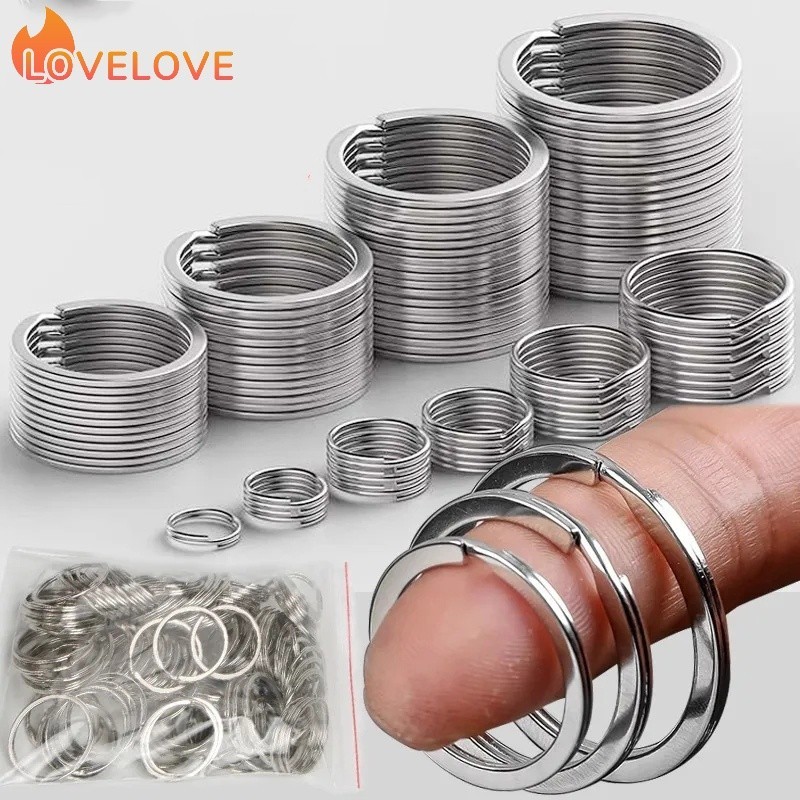 10 ชิ้น กลม แบน เส้น แยก แหวน พวงกุญแจ DIY สเตนเลส พวงกุญแจ ตกแต่ง จี้ พวงกุญแจ สําหรับทําเครื่องประดับ ขัดเงา พวงกุญแจ อุปกรณ์เสริม