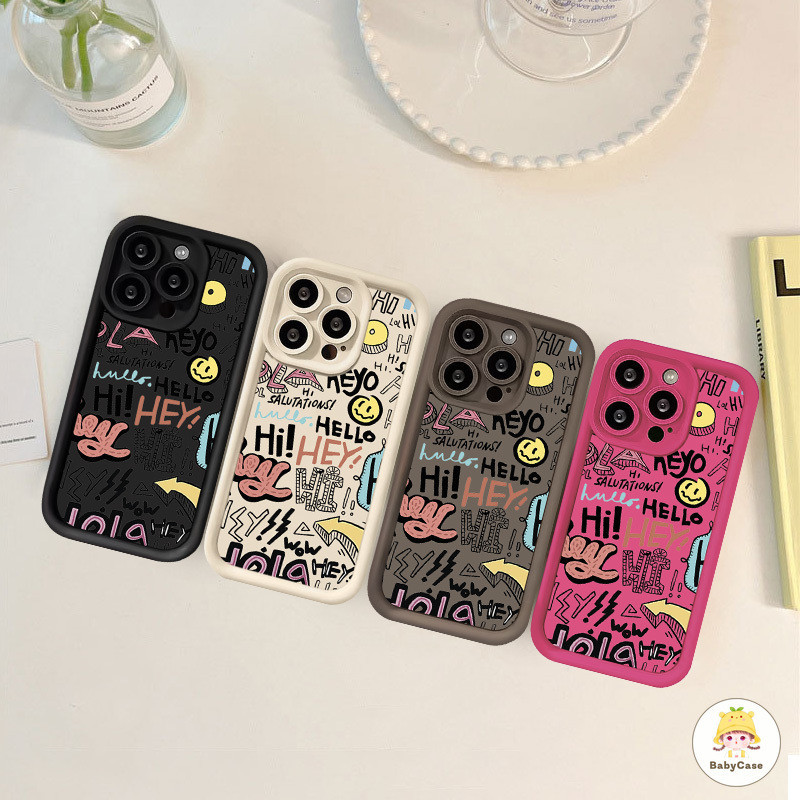 เคสซอฟท์ Hello English Emoji Pack สีสันสดใสสำหรับ iPhone 7Plus 15 11 12 14 13 Pro Max 15 7 6s 8 6 Plus XR XS X Max