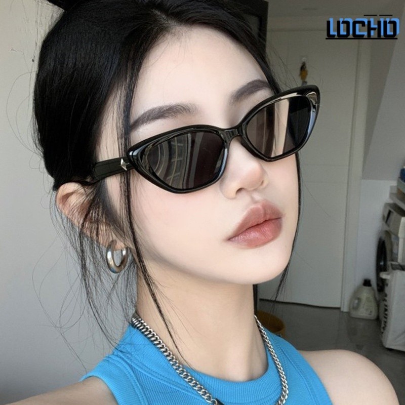 แว่นตากันแดด UV400 ทรงสามเหลี่ยม ขนาดเล็ก สีดํา สําหรับผู้หญิง