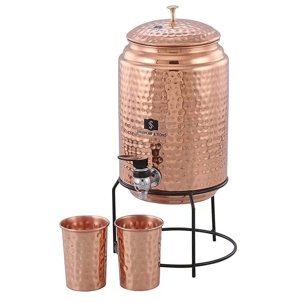 Copper Water Dispenser กระติกน้ำทองแดง Hammered Design ถัง 5-8ลิตร  ขวดน้ำทองแดง ของแท้จากอินเดีย