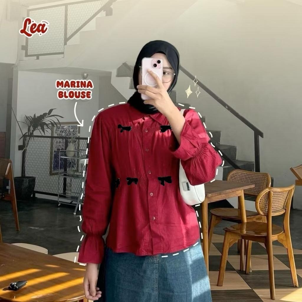 KEMEJA MF - Marina Top Blouse Ribbon Coquette / เสื้อเชิ้ตแขนยาวผู้หญิง Hijab Friendly