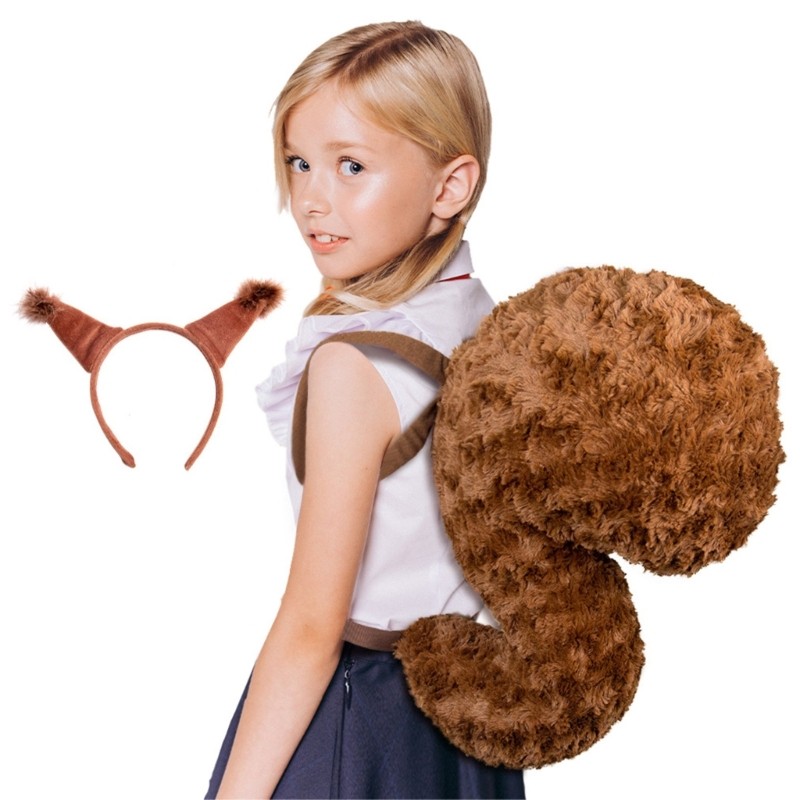 Cozy 2 ชิ้นหูกระรอกแถบคาดศีรษะกระรอกหางกระรอกเครื่องแต่งกายชุดฮาโลวีนสัตว์คอสเพลย์เครื่องแต่งกายอุปก