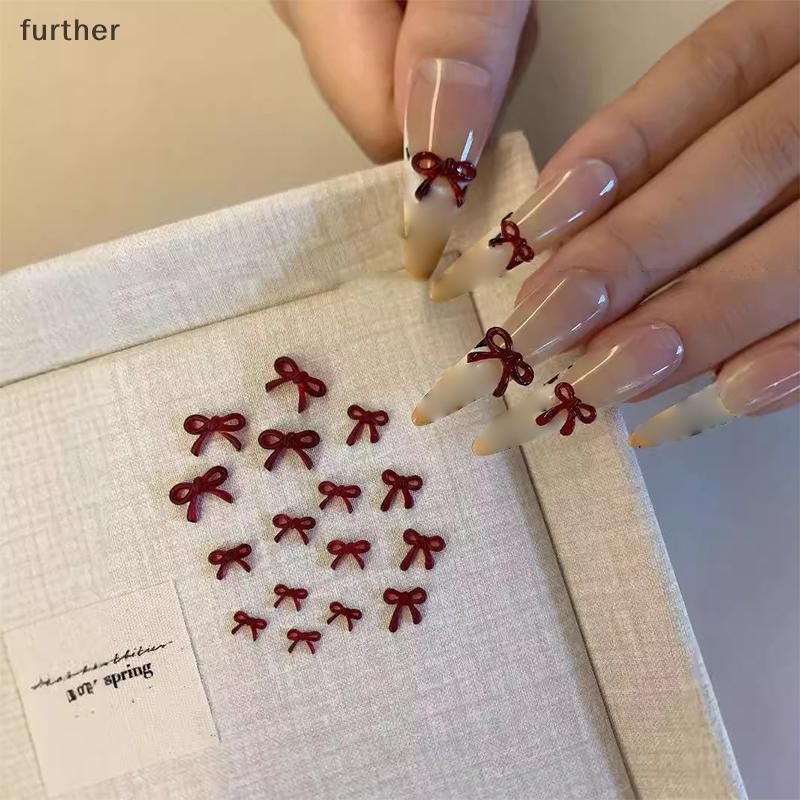 [further] 10 ชิ้นสีแดงเรซิ่นริบบิ้นยาวเล็บ Charms โบว์เล็บ Rhinestones ตกแต่ง DIY เล็บเครื่องมืออุปกรณ์ [TH]