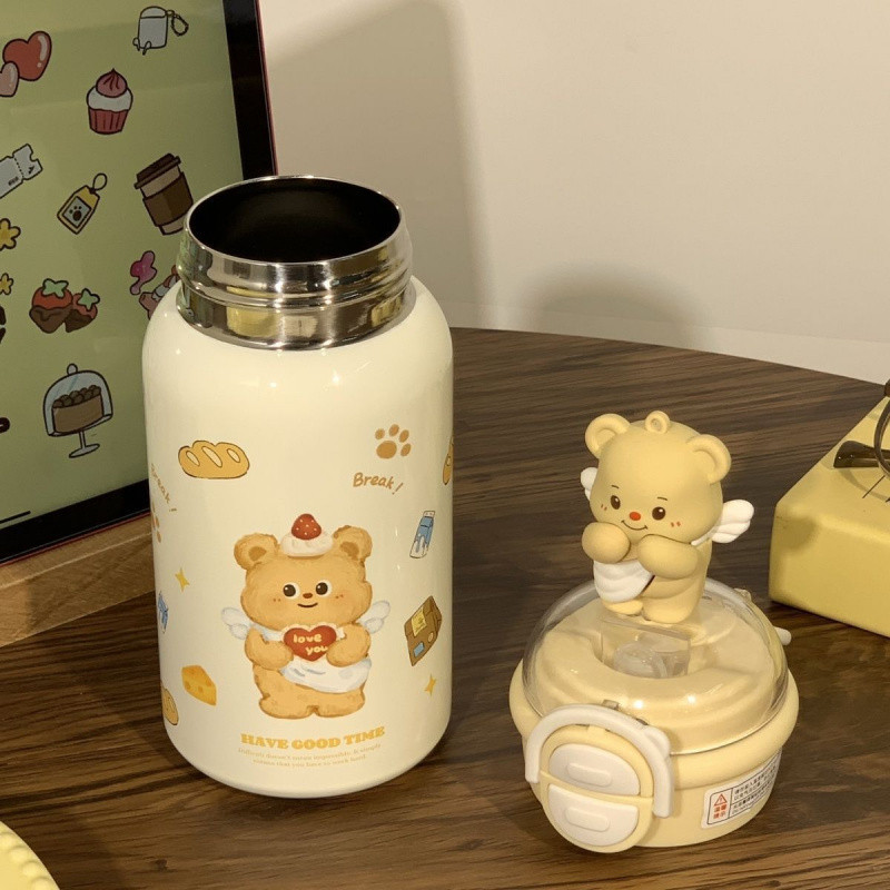 Xiaoxiao.500 ml ถ้วยเก็บความร้อนหมีเนยหลอดน้ำดื่มน่ารักถ้วยน้ำสแตนเลสมูลค่าสูงถ้วยน้ำหมี