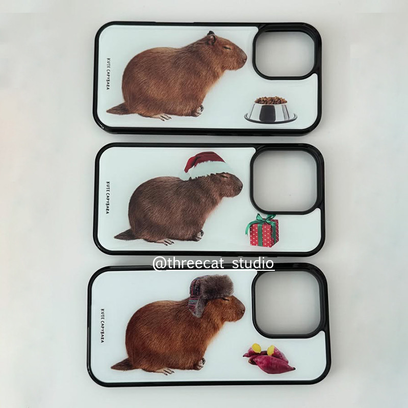 เกาหลีinsน่ารักkapibalaรูปแบบเคสโทรศัพท์สําหรับiphone16promax/15pro/14promax/13/12/11/xsmaxกรณีxrสีดําborder Cover