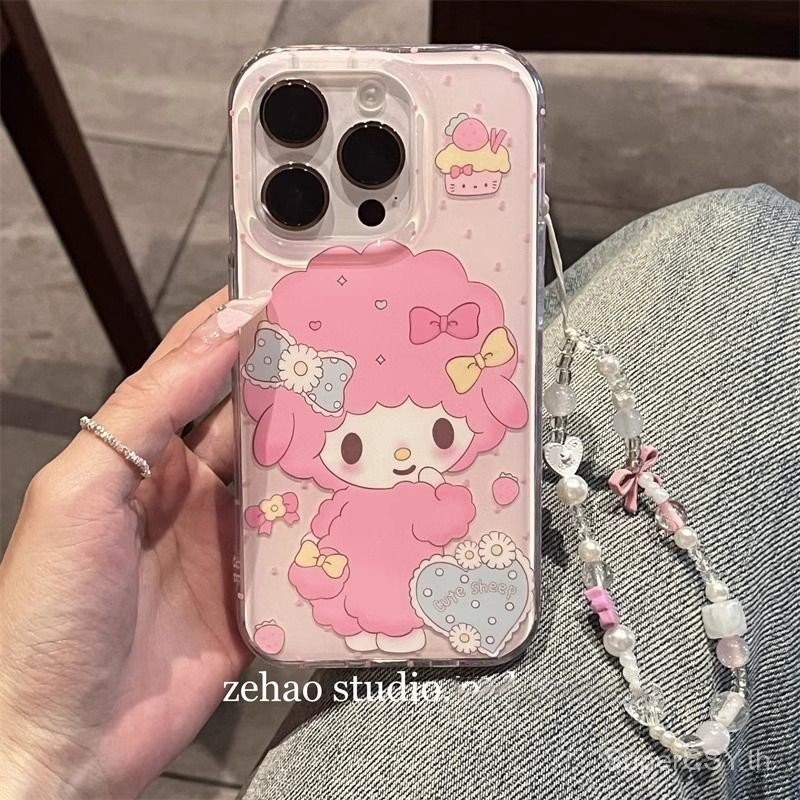 เคสโทรศัพท์สำหรับ iPhone 7 8 X XS XR XSMAX 11 12 13 14 15 16 Pro Max Plus ลายจุดสีชมพูน่ารัก แกะน้อย