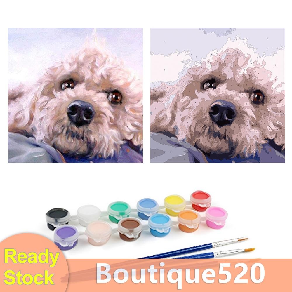 Hot DIY Frameless Pet Dog Oil Paint โดยตัวเลขวาดบนภาพผ้าใบ Home D [boutique520.th]