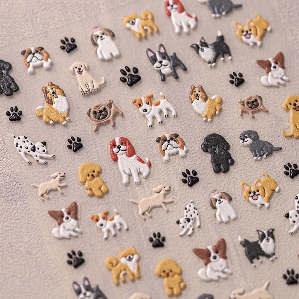 [Meow.Sensei] Happy Puppy สติ๊กเกอร์แต่งเล็บ Corgi Golden Retriever Shiba Inu Spotted การ์ตูนสามมิตินูนลูกสุนัขสติกเกอร์ตกแต่งสไตล์ใหม่ TS3702
