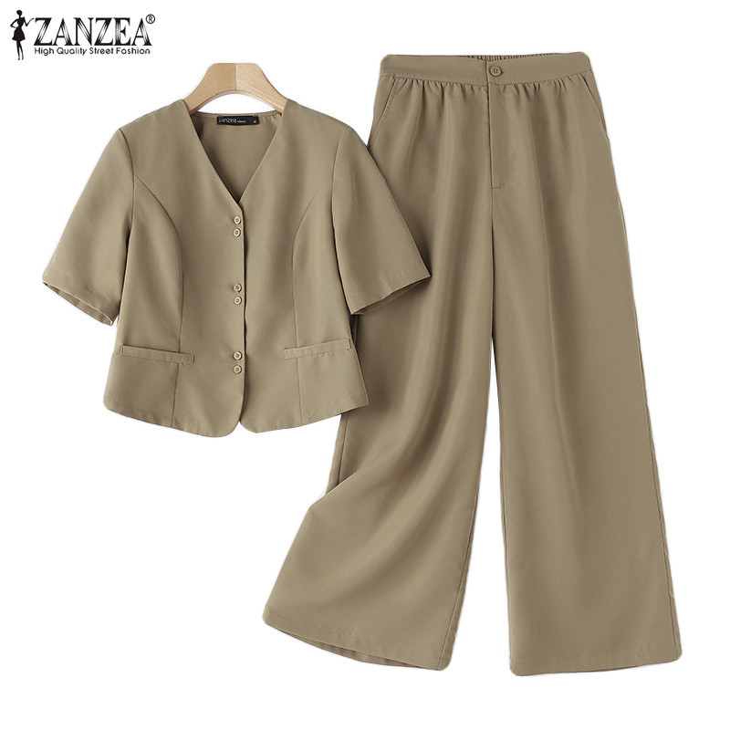 Zanzea เสื้อท็อป คอวี แขนสั้น มีซิป มีกระเป๋ากางเกง จับจีบ สไตล์วินเทจ สําหรับผู้หญิง