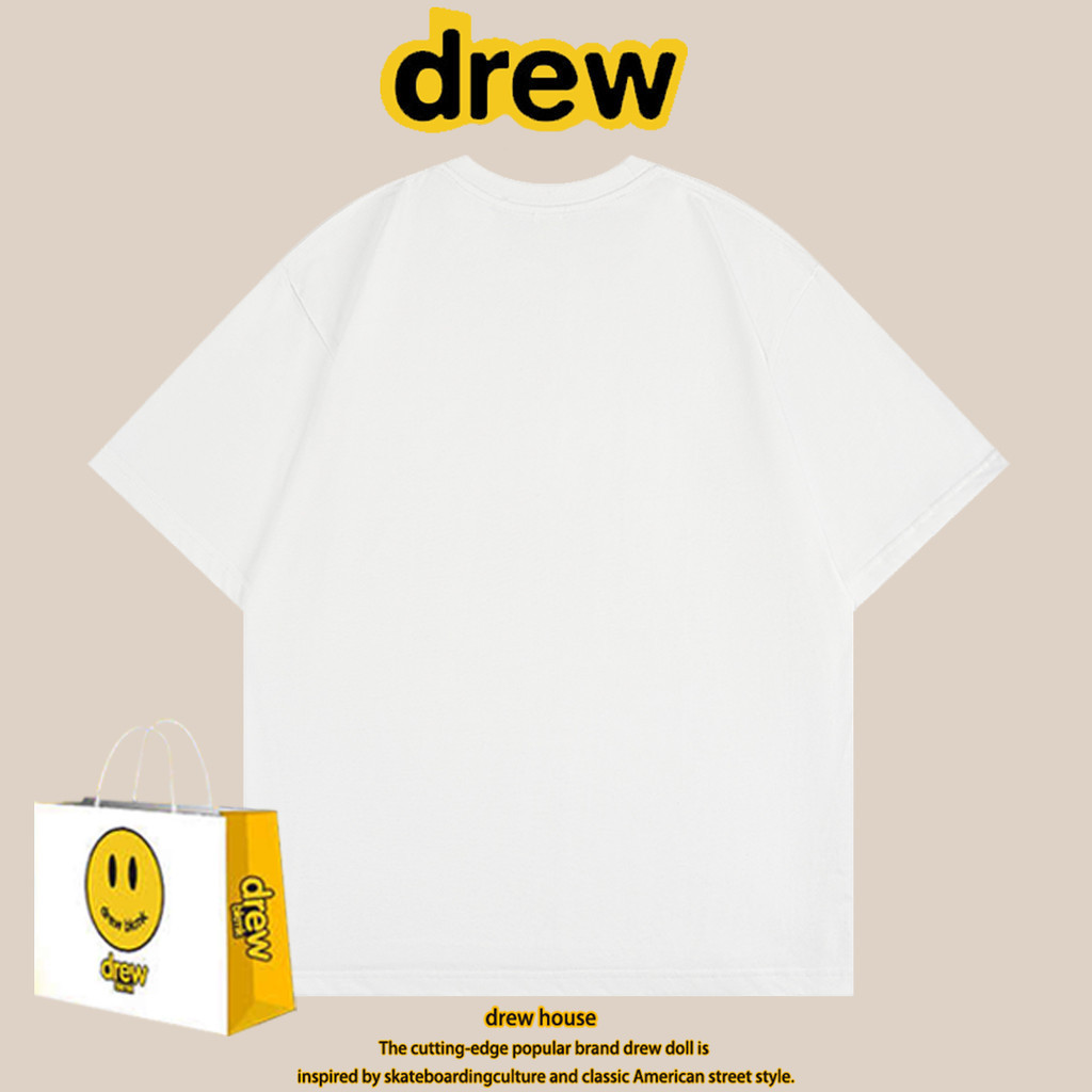 Drev เสื้อยืดแขนสั้นลําลอง พิมพ์ลายหน้ายิ้ม ทรงหลวม แฟชั่นคู่รัก สําหรับผู้ชาย และผู้หญิง