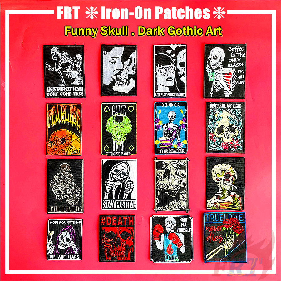 ☸ Funny Skull . Dark Gothic Art Iron-on Patches ☸ 1Pc DIY Embroidery Iron on Sew on Badges Patch
