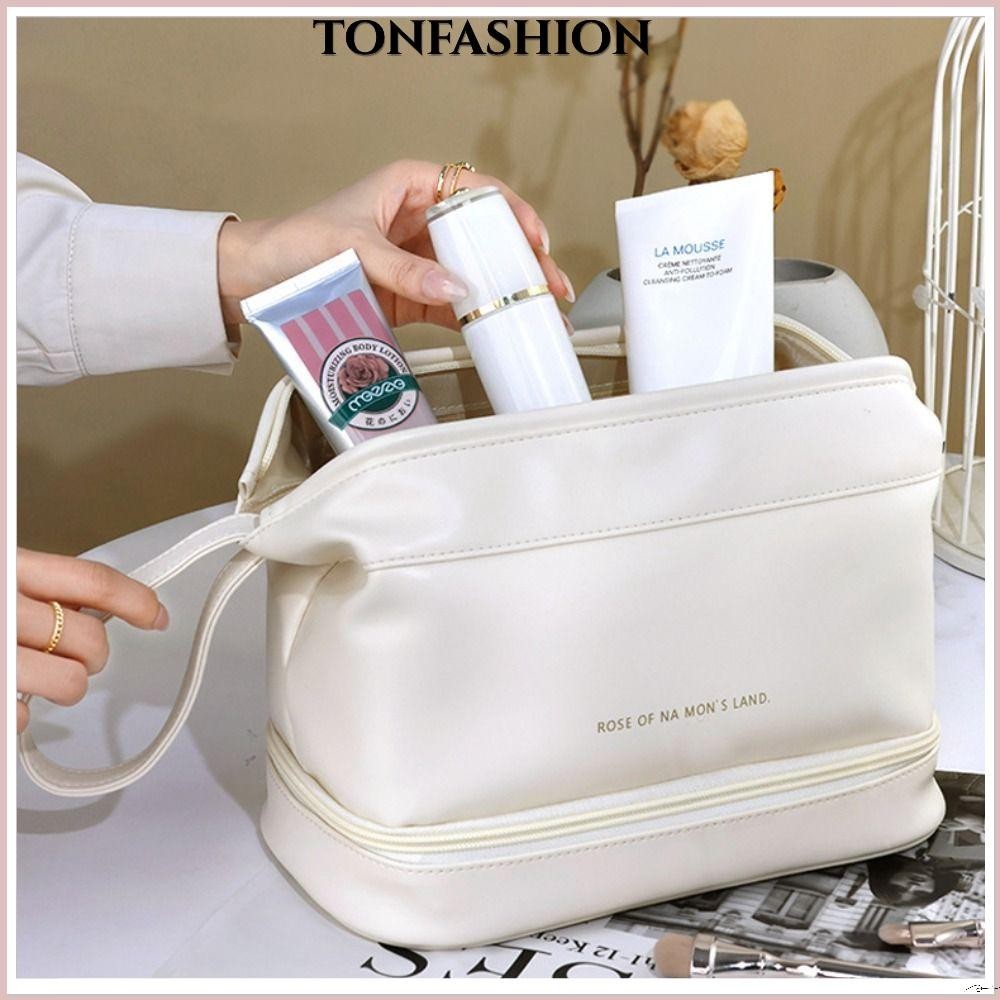Tonfashion กระเป๋าเครื่องสําอาง แบบสองชั้น สําหรับผู้หญิง
