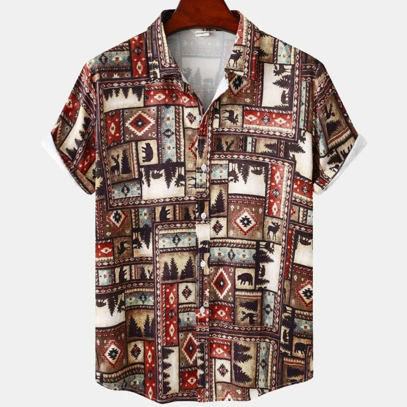 เสื้อเชิ้ตแขนสั้น คอปก พิมพ์ลายศิลปะนามธรรม 3 มิติ เหมาะกับเดินชายหาด แฟชั่นฤดูร้อน สไตล์วินเทจ สําหรับผู้หญิง และผู้ชาย