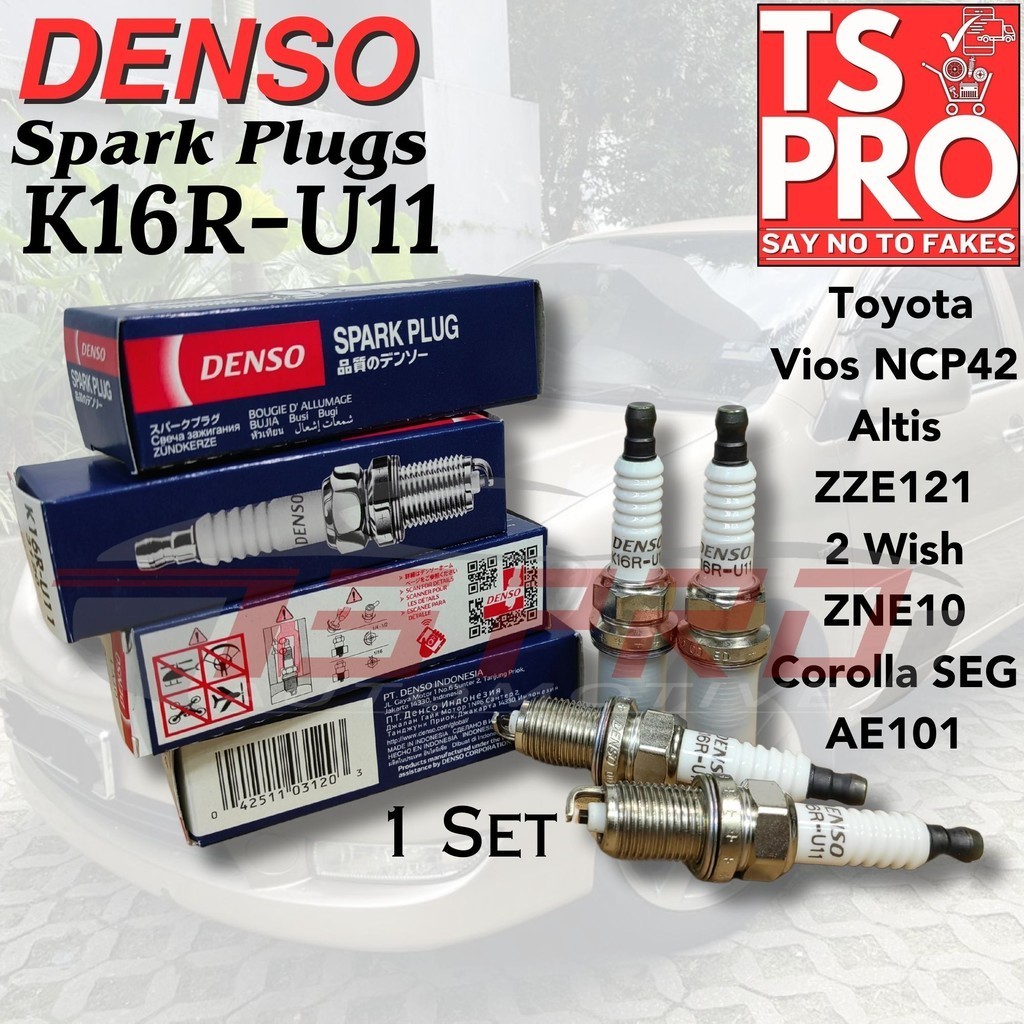 หัวเทียน Denso K16R-U11 (ราคา 1 ชุด=4 ชิ้น) - Toyota Vios NCP42 Altis ZZE121 2 Wish ZNE10 Corolla SE