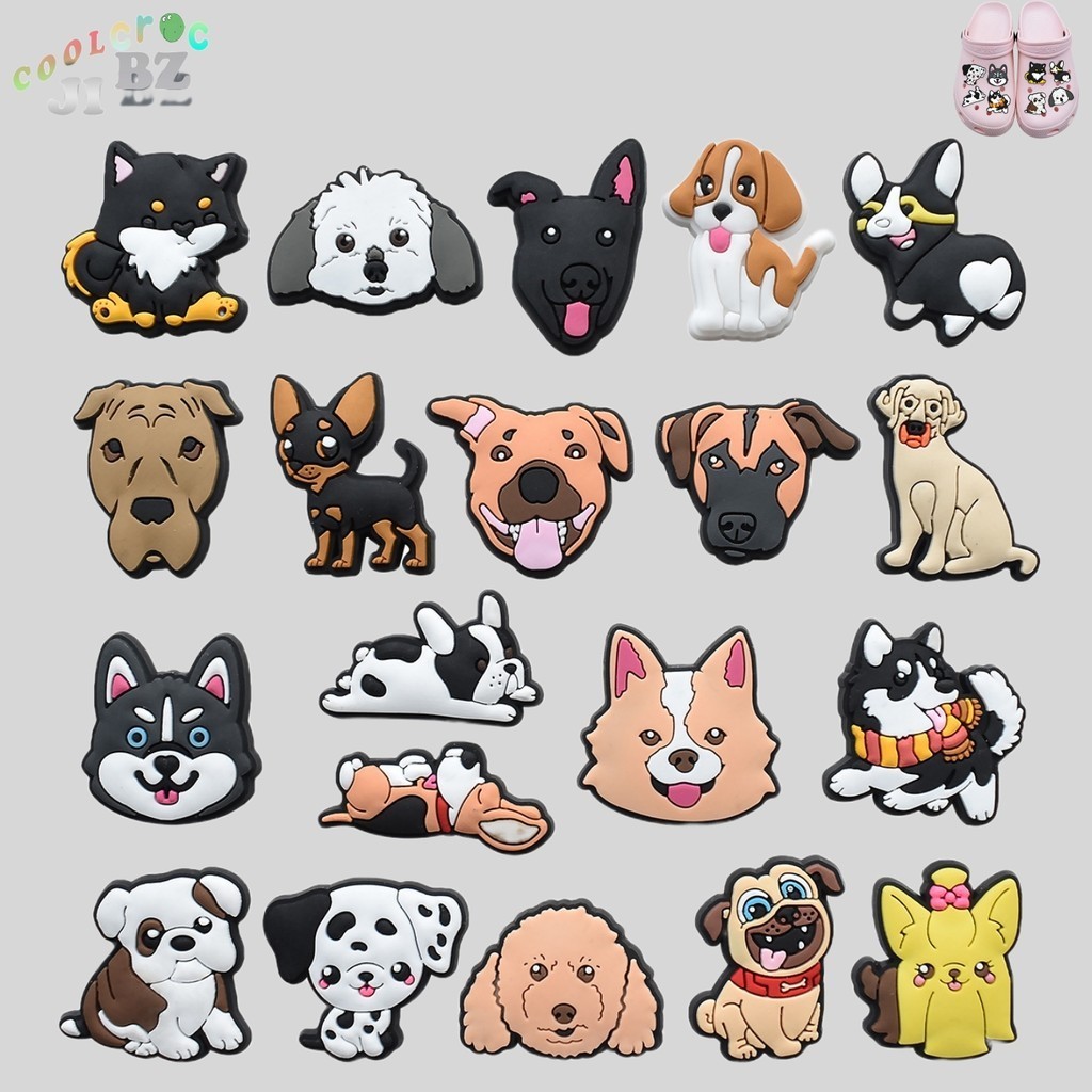 Jibbitz อุปกรณ์เสริมหัวเข็มขัด ยางนิ่ม กันน้ํา ลายการ์ตูนสุนัข ดอกไม้ สําหรับตกแต่งรองเท้า Crocs Diy