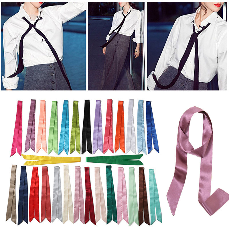 ริบบิ้นผ้าซาติน แบบยาว สีพื้น แฟชั่นเรียบง่าย สําหรับผูกผ้าพันคอ เนคไท