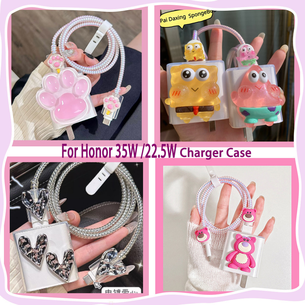 เคสเครื่องชาร์จสําหรับ Honor x7b x8b 35W-HN-110320U00 Cat Paw การ์ตูน Charger Protector ฝาครอบ Coile