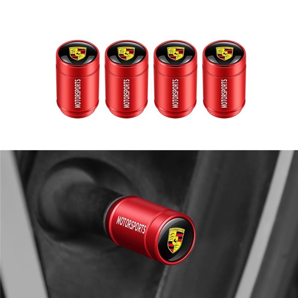 ฝาครอบวาล์วยางรถยนต์ อะลูมิเนียมอัลลอย สีแดง สําหรับ Porsche 911 GT3 GTS GTR 718 917 Taycan Macan Cayman Boxster Panamera GTS 4 ชิ้น