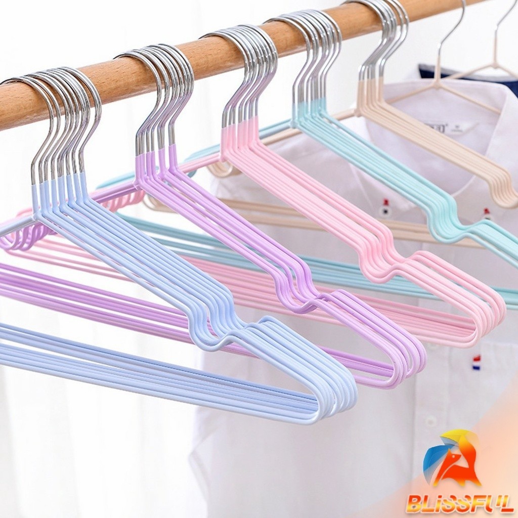B.F ไม้แขวนเสื้อ หุ้มยางกันลื่น แพค 10ชิ้น ส่งแบบสุ่มสี ไม่กินเนื้อที่ ไม้แขวนเสื้อสแตนเลส หุ้มยางกันลื่น ไม่หัก