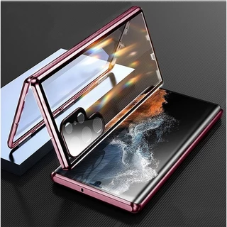 สําหรับ Samsung Galaxy S26 S25 S24 S23 22 Ultra/Plus S25 S24 S23FE เคสโทรศัพท์ 360° โลหะแม่เหล็กกันกระแทกเต็มรอบทิศทาง ความละเอียดสูง กระจกเหนียวกล้องเลนส์ป้องกันพลิกล็อคปก