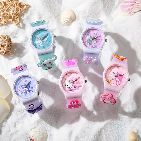 SANRIO พร้อมส่ง นาฬิกาข้อมือ ลายการ์ตูน Hello Kitty Kuromi Melody Cinnamon Roll สําหรับเด็ก 2024