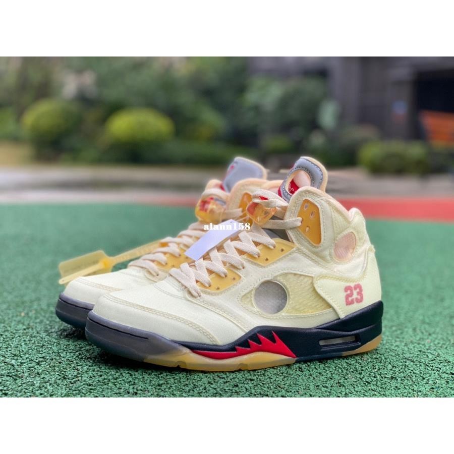 Aira/j 5 AJ5 x Off-white ow Kaede Rukawa ครีมสีขาว Sail Shock Absorption รองเท้าบาสเก็ตบอล DH8565-10