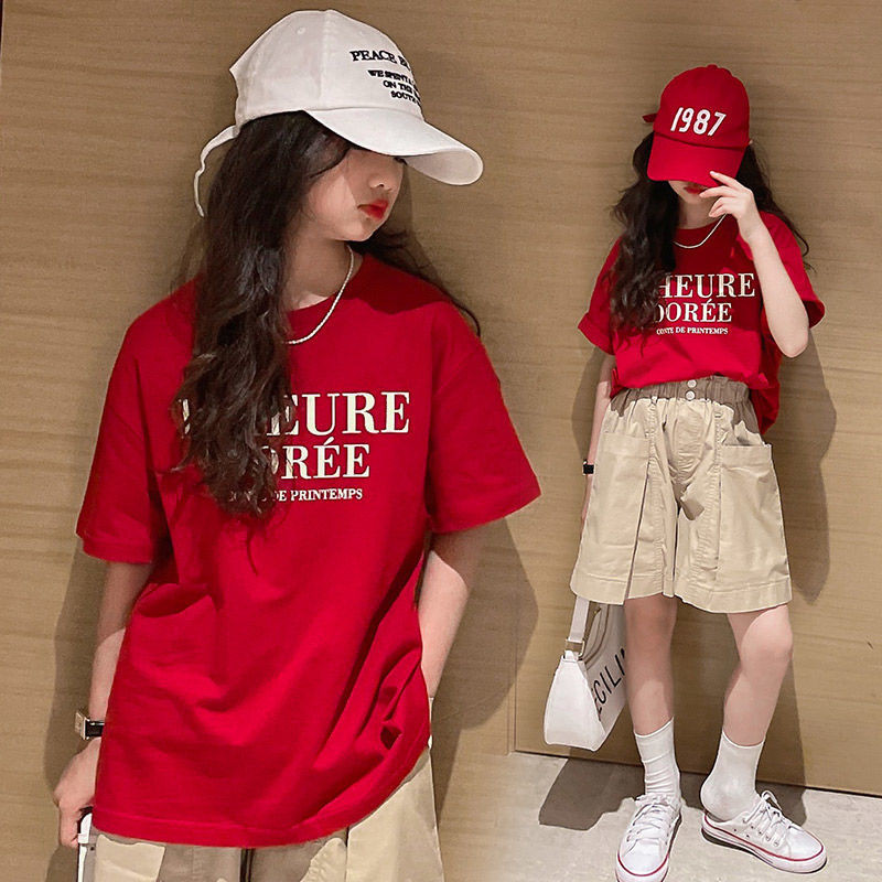 [Teens Tshirt] เสื้อยืดแขนสั้น ผ้าฝ้าย 100% พิมพ์ลายตัวอักษร ทรงหลวม แฟชั่นสําหรับผู้หญิง (16-51 กก.)