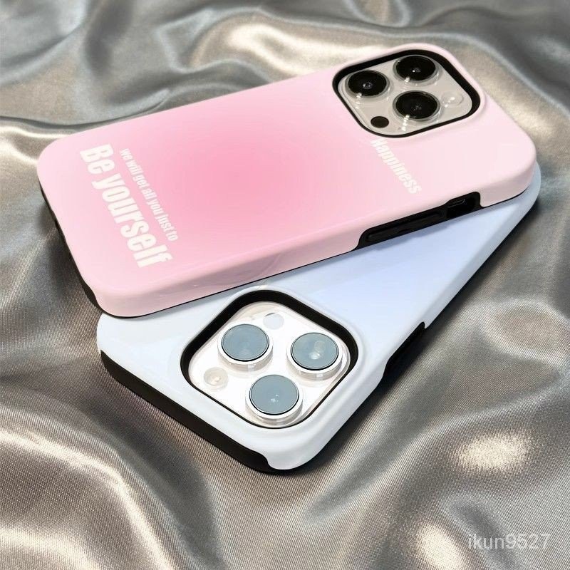 เคสโทรศัพท์มือถือ สองชั้น ไล่โทนสี สีชมพู ฟ้า แวววาว สําหรับ Iphone 15Promax 14 13Pro 12 11Promax XR 7PLUS