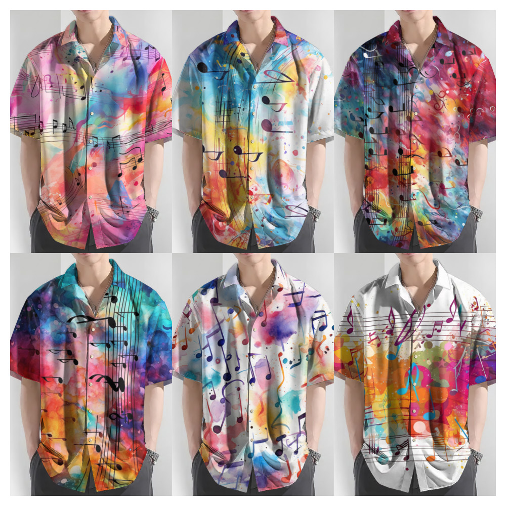 เสื้อสงกรานต์2567 เสื้อฮาวายผู้ชาย ลายพิมพ์กราฟิกเทศกาลดนตรี Shirt เสื้อผ้าลำลองสำหรับวันหยุดที่ระบายอากาศได้ดี