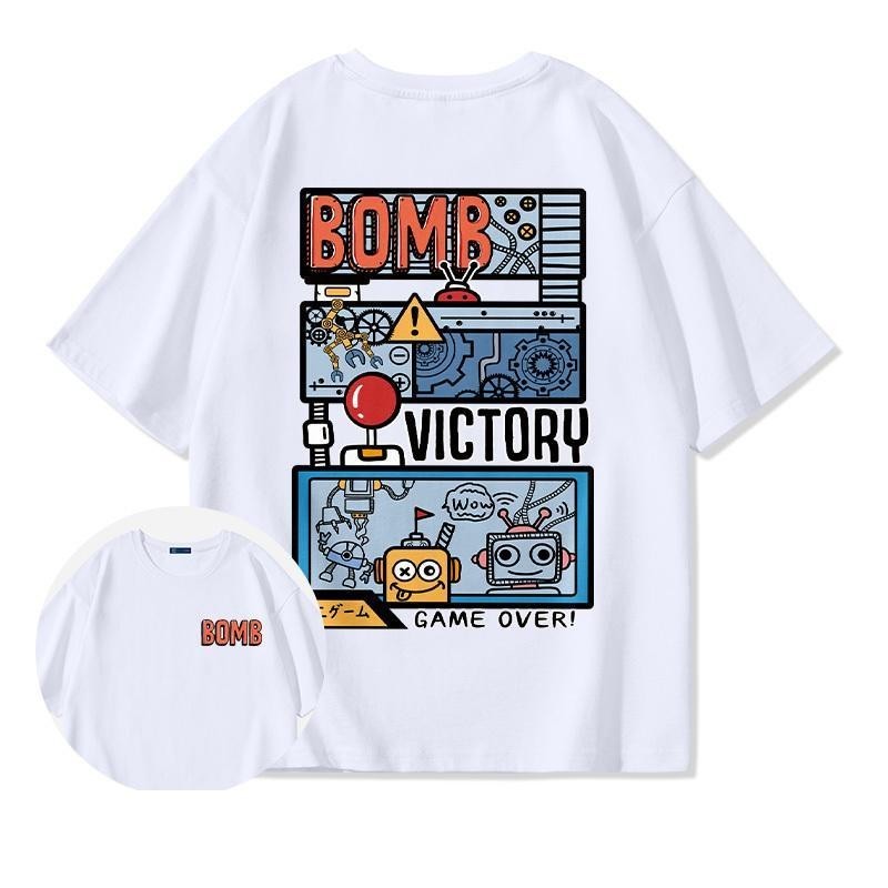 Lucifer （จัดส่งตลอด 24 ชั่วโมง） เกาหลี oversize คอกลม เสื้อยืด CMDXY0408 ผ่อน ผ้าคอตตอน ลายสกรีน ฤดูร้อน สบาย