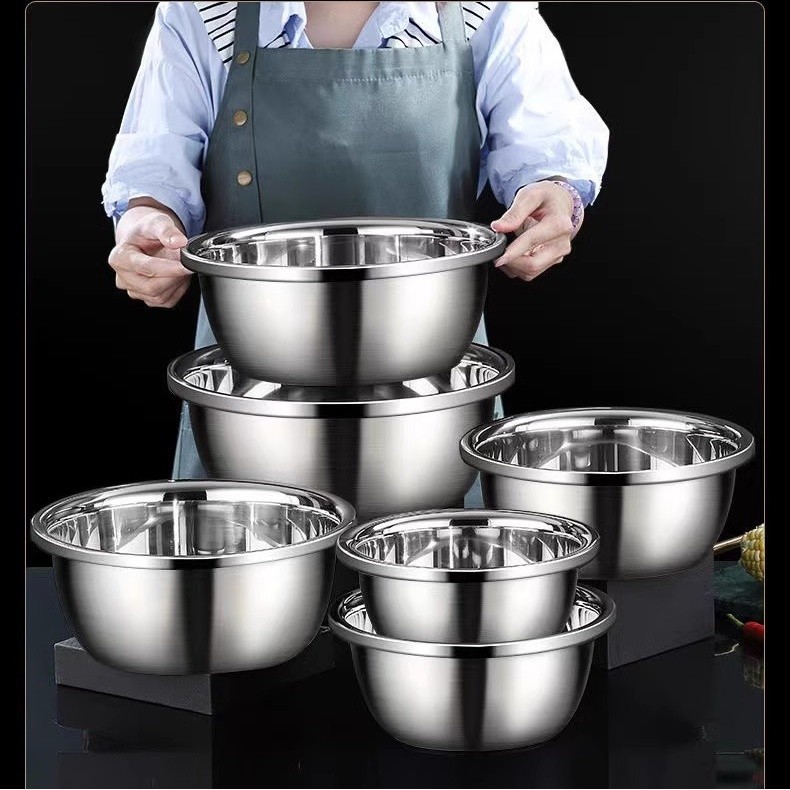 ชามผสมแป้ง แบบหนา ขนาด ชามผสมวัตถุดิบอาหาร กะละมังกลม ถ้วยกลม ชามสแตนเลสแท้ ถ้วยกลม กะละมังกลม เกรด