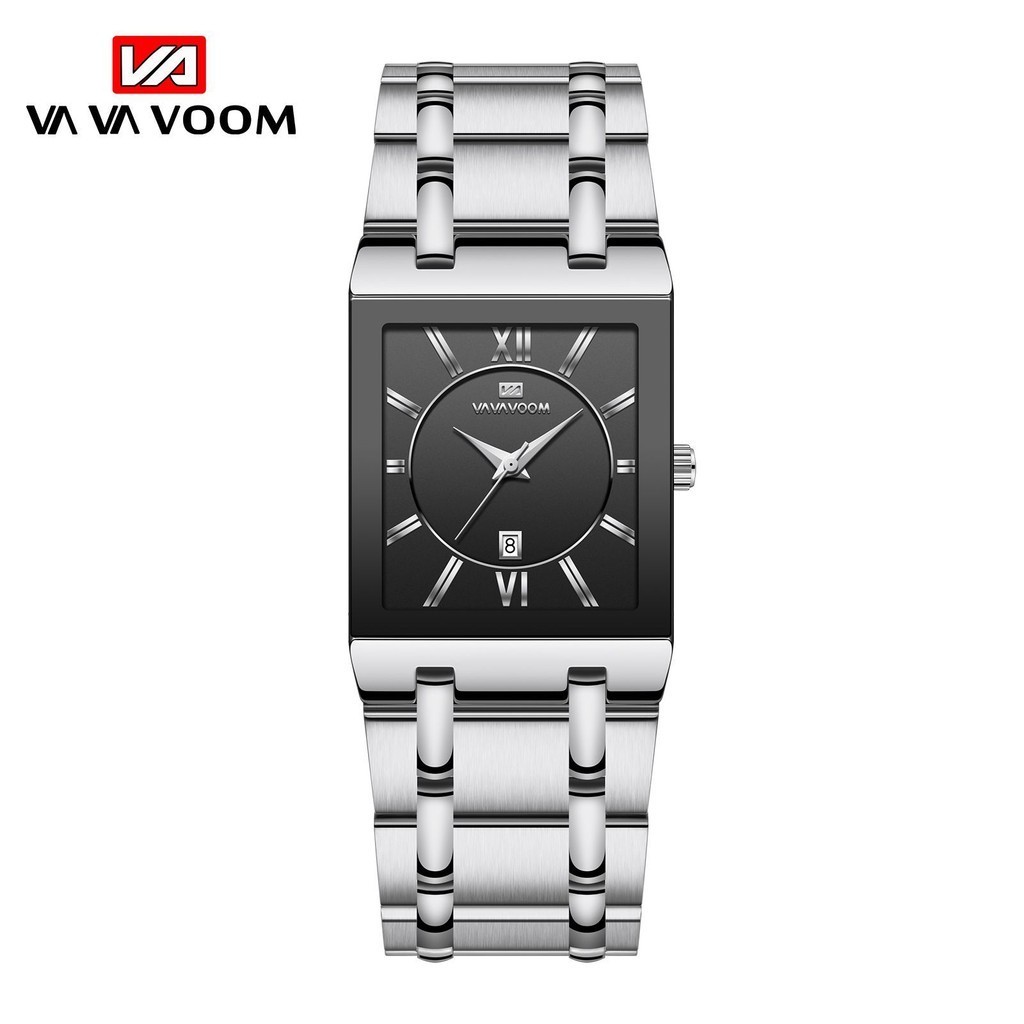 Square Men's Steel Belt Watch Business Calendar Quartz Waterproof Wrist Watch