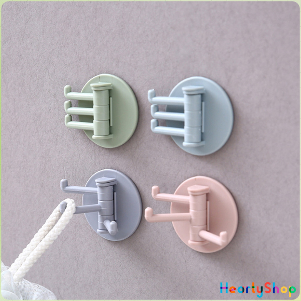 HeartyShop ตะขอ """ 3 แฉก """  ติดผนังแบบโดยไม่ต้องเจาะผนัง  Rotating hook for 1pc