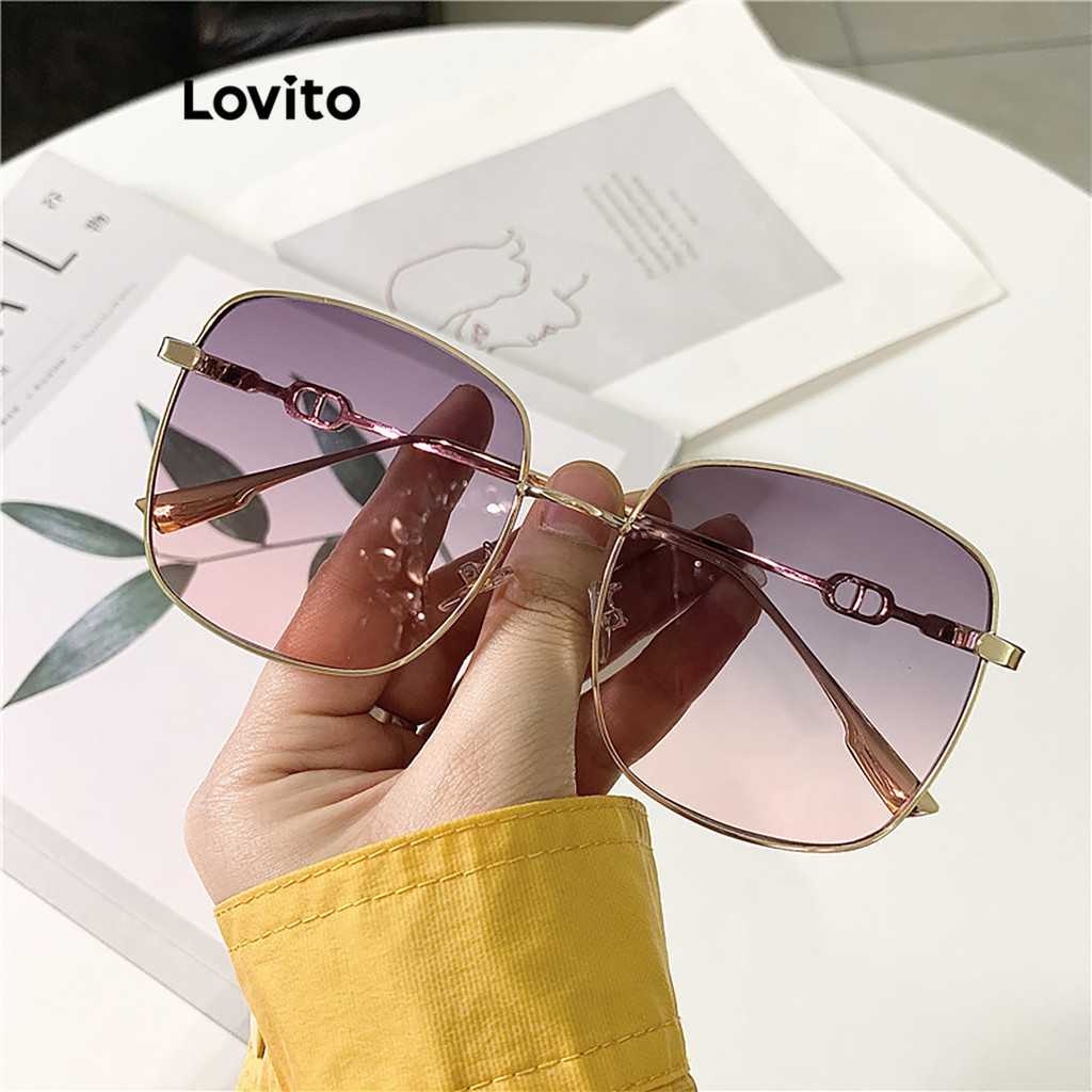 Lovito แว่นกันแดดผู้หญิง สีพื้น คัลเลอร์บล็อก สไตล์ลำลอง LFA06159 (หลากสี / สีดำ)