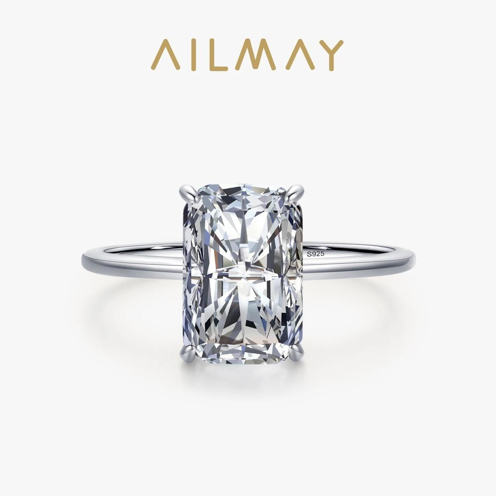 Ailmay 925 เงินคลาสสิกสี่เหลี่ยมผืนผ้าแหวนเพทายสําหรับผู้หญิงงานแต่งงานเครื่องประดับของขวัญ