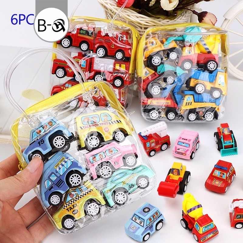 BHQ 6pcs รถของเล่น ขนาดเล็ก สําหรับเด็ก รถสะสม รถของเล่น โมเดลรถ ดึงกลับรถของเล่น