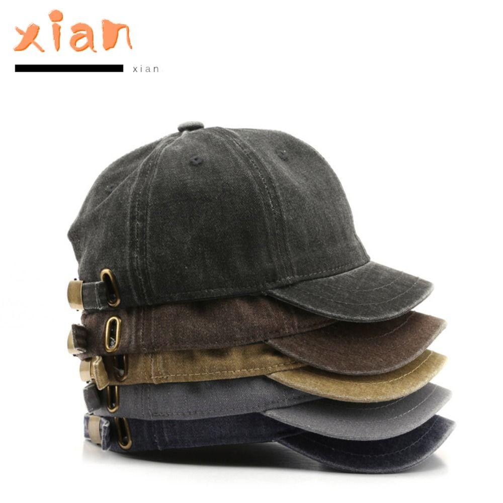 Xianen หมวกเบสบอล หมวกแก๊ปแฟชั่น ผ้าฝ้าย ปีกสั้น สีพื้น ปรับได้ กันแดด ฤดูร้อน