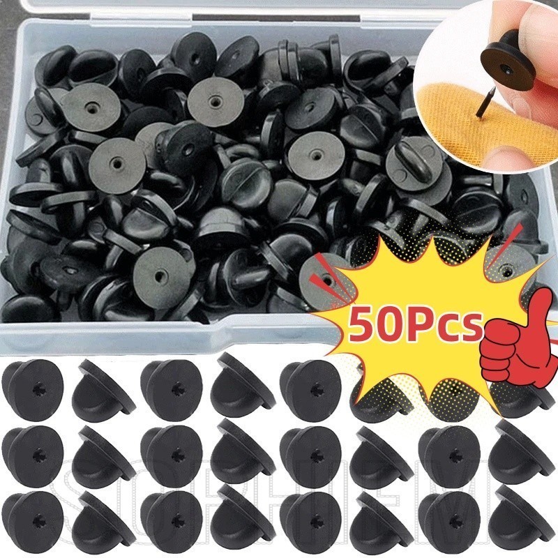 หมุดยาง PVC สีดํา 50 ชิ้น - ตัวยึดเข็มกลัด - ตัวเก็บรักษา สําหรับเครื่องแบบ, ป้ายเปลี่ยน - อุปกรณ์เสื้อผ้า DIY - เนคไทคลัทช์ผีเสื้อ
