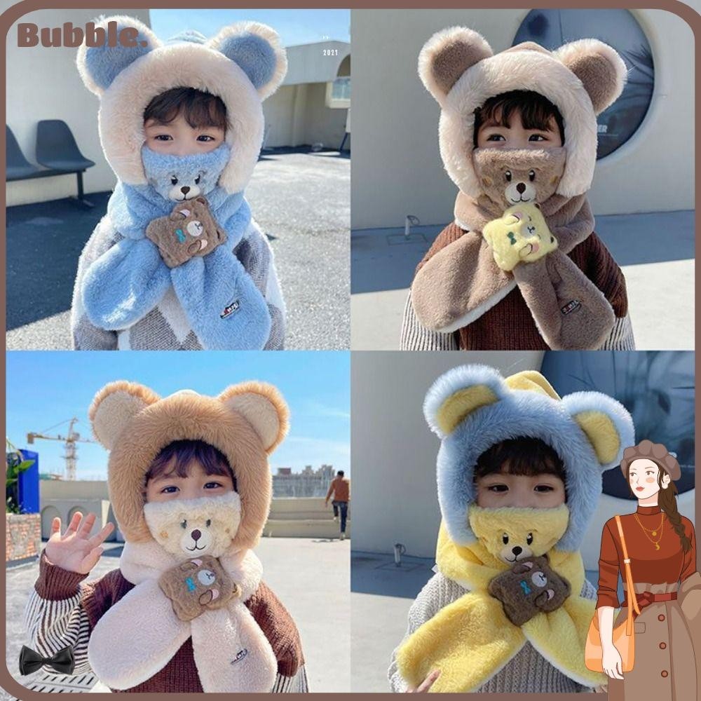 Bubble หมวกกีฬา ผ้ากํามะหยี่ขนนิ่ม กันลม กันลม ลายการ์ตูนน่ารัก ให้ความอบอุ่น เหมาะกับฤดูหนาว สําหรับเด็ก