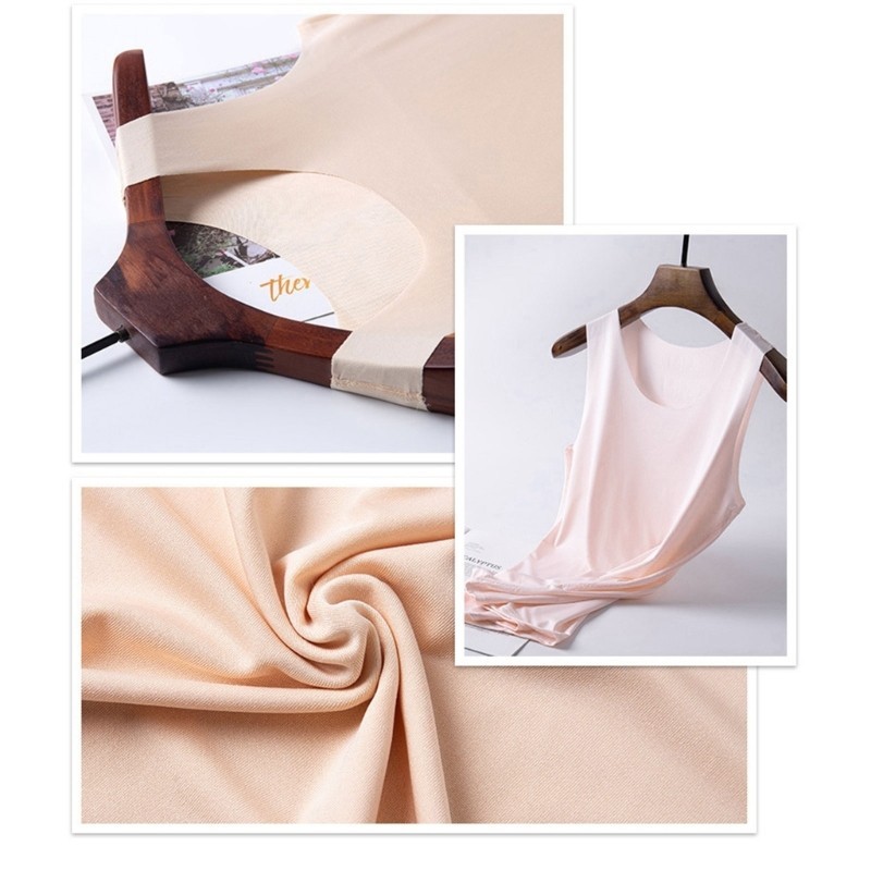 BST ผู้หญิงฤดูร้อนรอบคอถัง Casual Cooling ผ้าไหมน้ําแข็งเสื้อยืดแขนกุดเสื้อกั๊ก