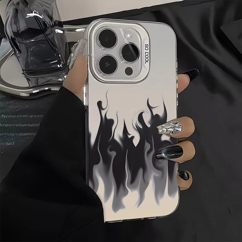 เคสโทรศัพท์มือถือ ซิลิโคนแข็ง กันกระแทก กันรอยกล้อง ลายเปลวไฟ แฟชั่น สําหรับ Iphone 15 14 13 12 11Pro MAX XR X XS MAX 7 8Plus SE(2020)