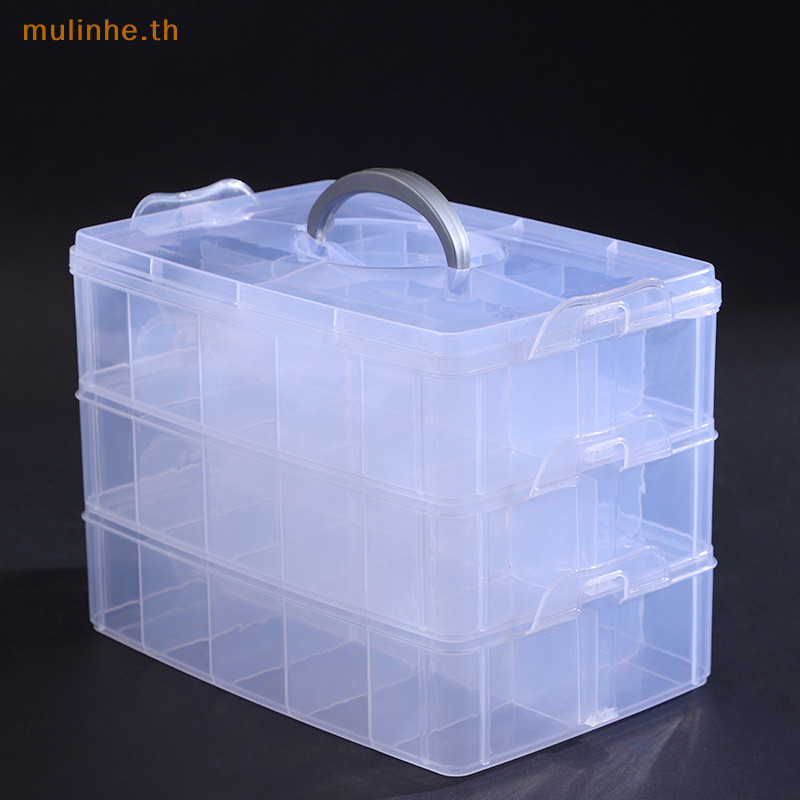 Mulinhe กล่องพลาสติกใส 3 ชั้น วางซ้อนกันได้ ปรับได้ 30 ช่อง สําหรับจัดเก็บเครื่องประดับ ลูกปัด TH