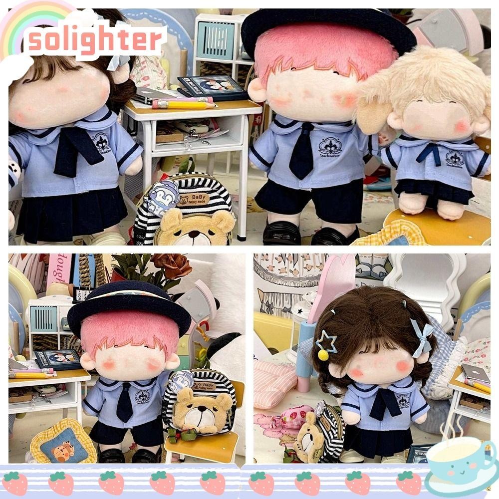 Solighter ชุดเครื่องแบบนักเรียน ชุดคอสเพลย์ และกระโปรง ผ้าฝ้าย ขนาดมินิ 10 ซม. 20 ซม. สีฟ้า สําหรับตกแต่งบ้านตุ๊กตา