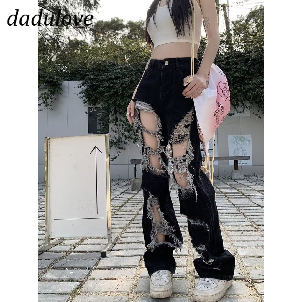 DaDulove New American Ins High Street Retro Embroidered Jeans Niche High Waist Wide Leg Pants plus Size Trousers