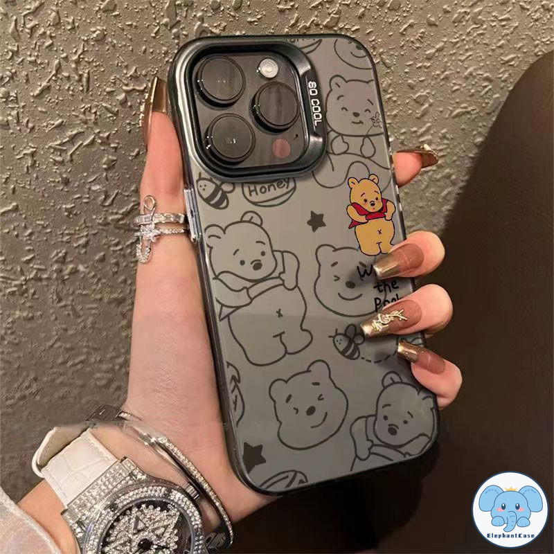 การ์ตูนหมีน่ารักวินนี่หรูหราชุบโลหะซิลิโคนกรณีโทรศัพท์ iPhone 11 7Plus 14 15 13 12 Pro Max 8 7 15 Plus XR X XS Max