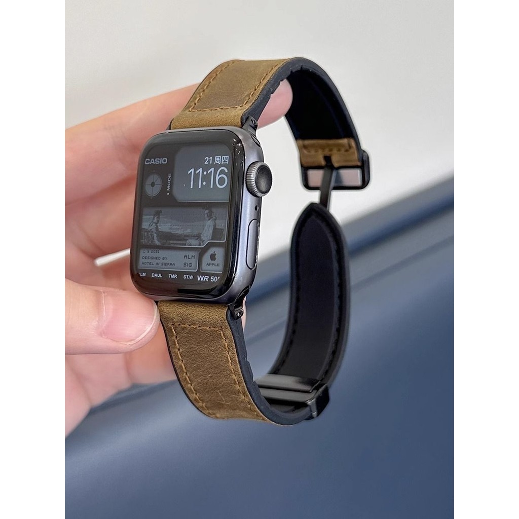 เหมาะสำหรับ iwatch8นาฬิกา applewatch9สายหนังแท้ S8เหมาะสำหรับ Apple ultra/ S9กีฬา S7ซิลิโคน S6